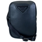 Prada Triangle Logo Mini Shoulder Bag Pouch Leather Black Practical