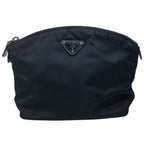 Prada Triangle Logo Pouch Makeup Case Nylon Black Practical