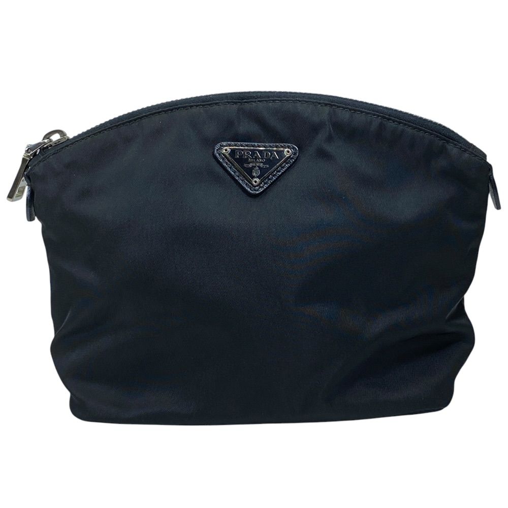 Prada Triangle Logo Pouch Makeup Case Nylon Black Practical
