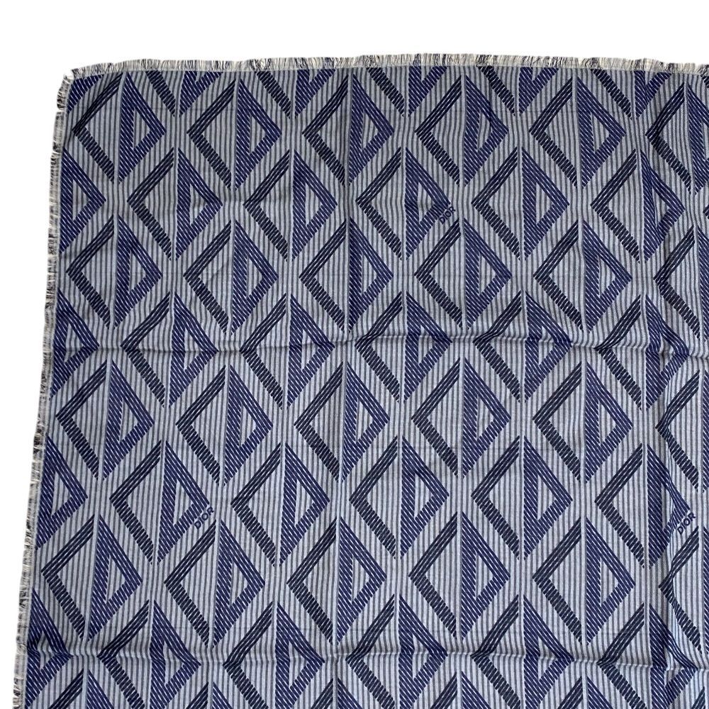 Dior Homme CD Diamond Logo Scarf Shawl Silk Wool Navy Gray — view 7