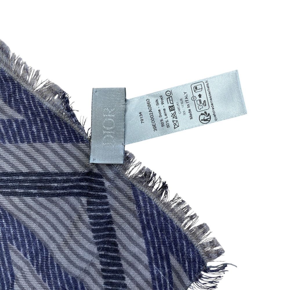 Dior Homme CD Diamond Logo Scarf Shawl Silk Wool Navy Gray — view 4