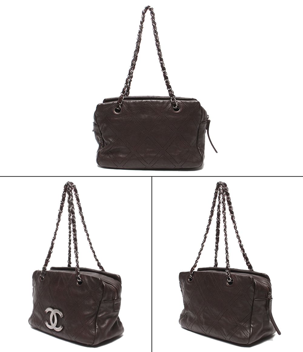Chanel Chain Tote Shoulder Bag Silver Diamond Stitch — view 2