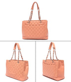 Chanel Chain Tote Shoulder Bag Silver Quilted Caviar Leather — view 2