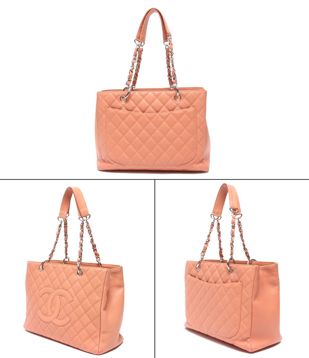 Chanel Chain Tote Shoulder Bag Silver Quilted Caviar Leather — view 2