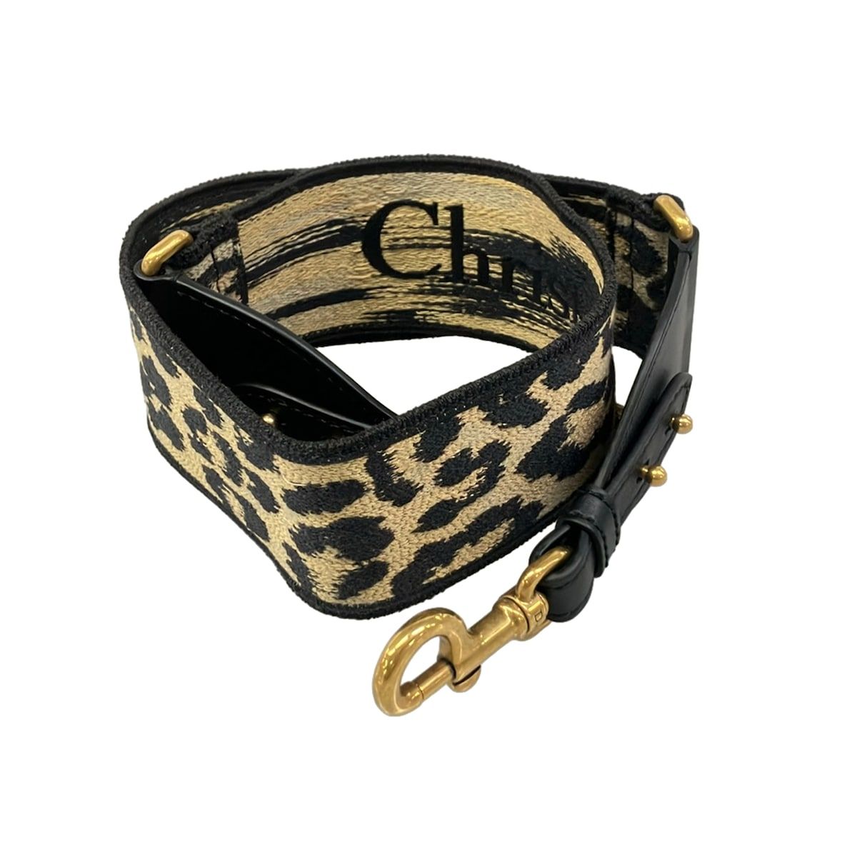 Dior Shoulder Strap Light Blanc Black Leopard Print Embroidery Leather