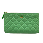 Chanel Pouch Quilted Light Green CC Logo Gold