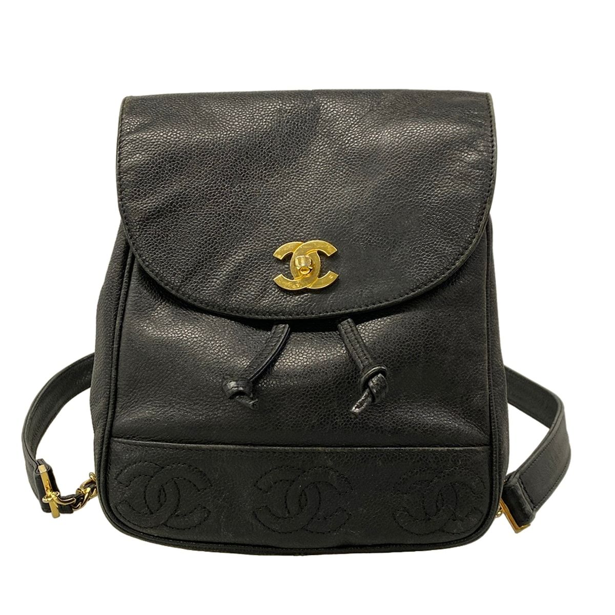 Chanel Backpack Triple Coco Black Chain Shoulder Gold CC Logo