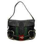 Gucci Shoulder Bag Horsebit Sherry GG Pattern Black Leather
