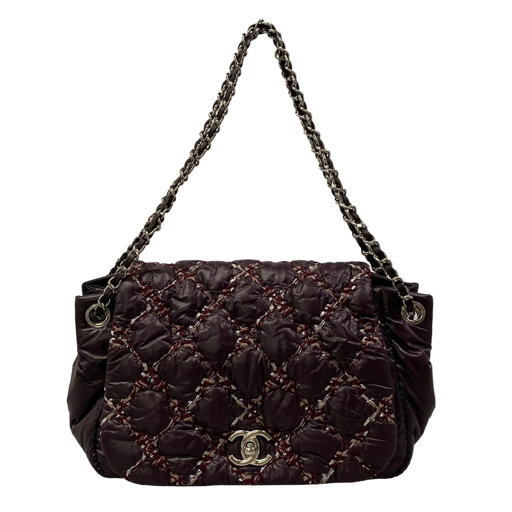 Chanel Shoulder Bag Parisian Purple Beige Silver Chain Leather