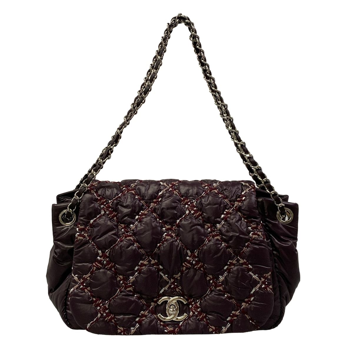 Chanel Shoulder Bag Parisian Purple Beige Silver Chain Leather