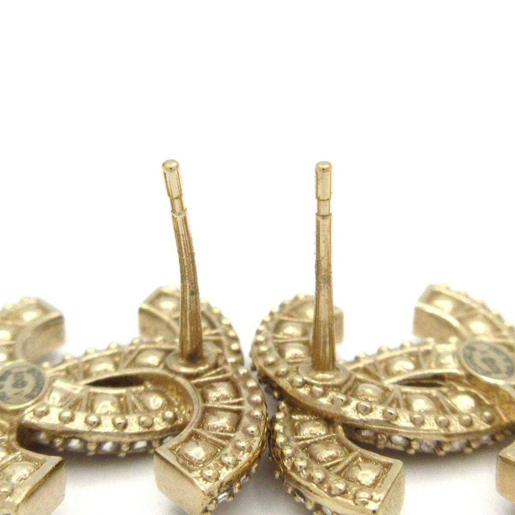 Chanel Earrings CC Logo Gold White Clear — view 4