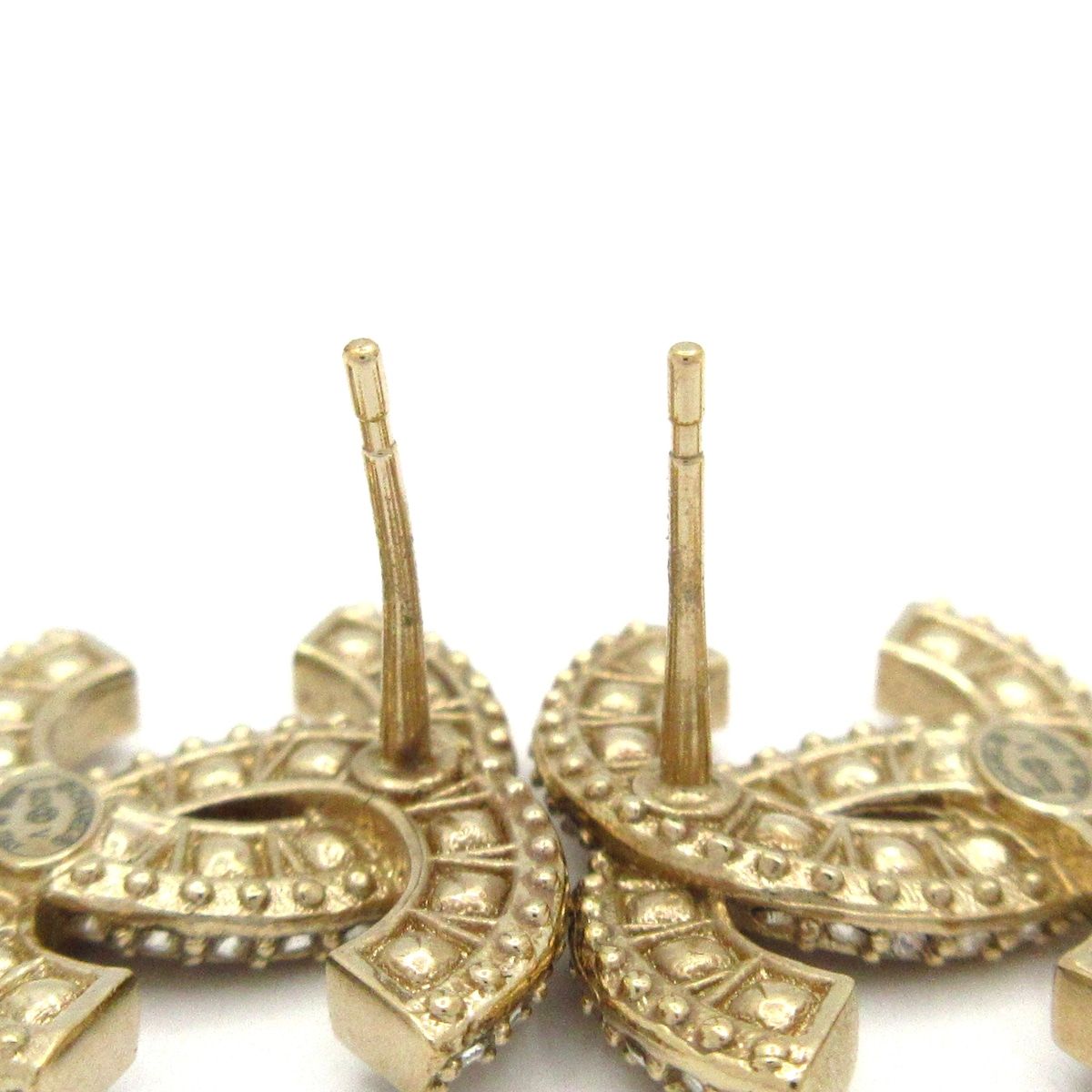 Chanel Earrings CC Logo Gold White Clear — view 4