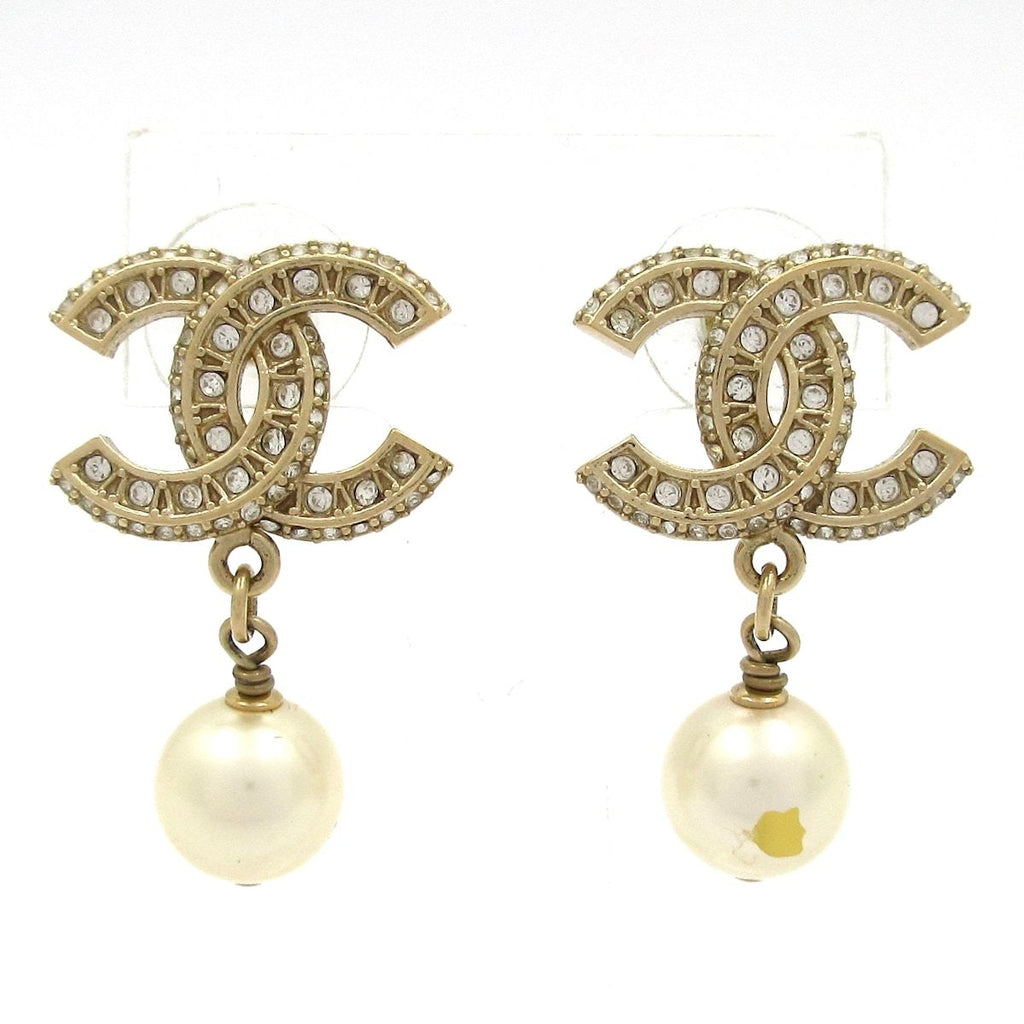 Chanel Earrings CC Logo Gold White Clear
