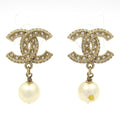 Chanel Earrings CC Logo Gold White Clear