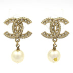 Chanel Earrings CC Logo Gold White Clear