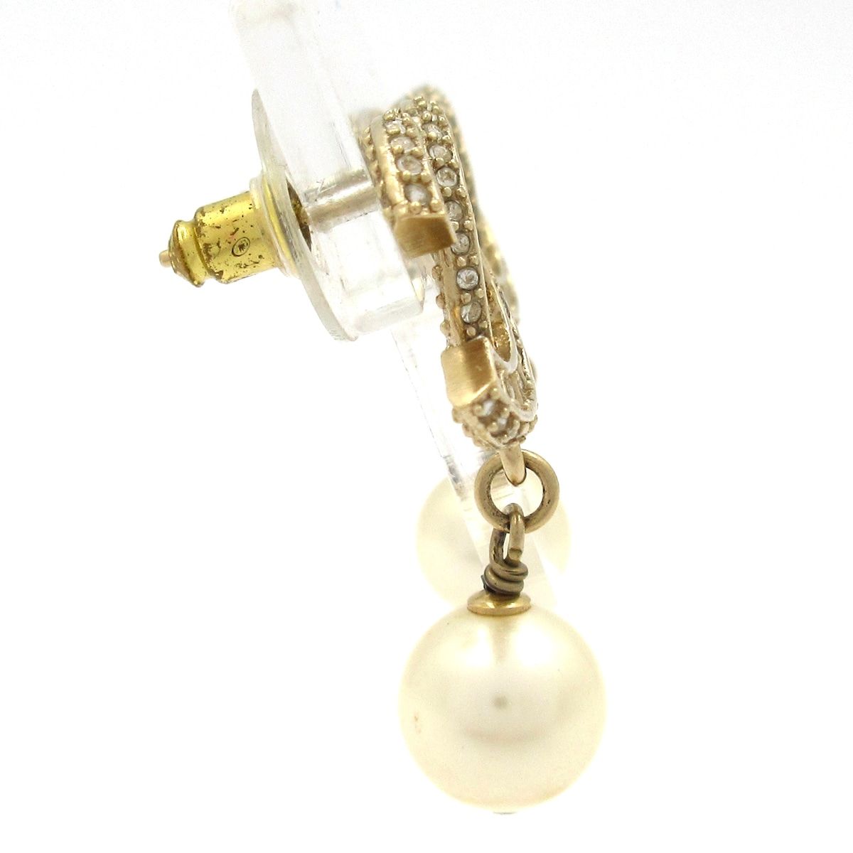 Chanel Earrings CC Logo Gold White Clear — view 2
