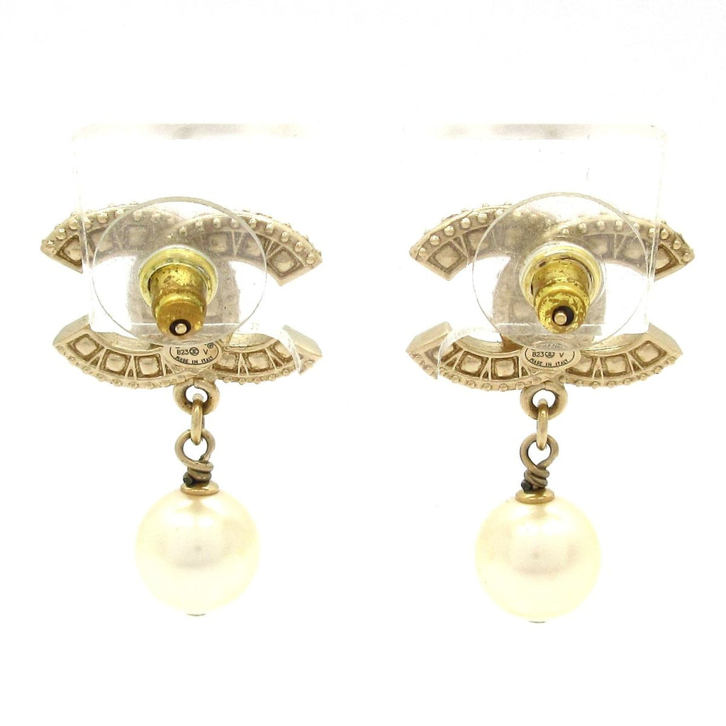 Chanel Earrings CC Logo Gold White Clear — view 3