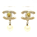 Chanel Earrings CC Logo Gold White Clear — view 3
