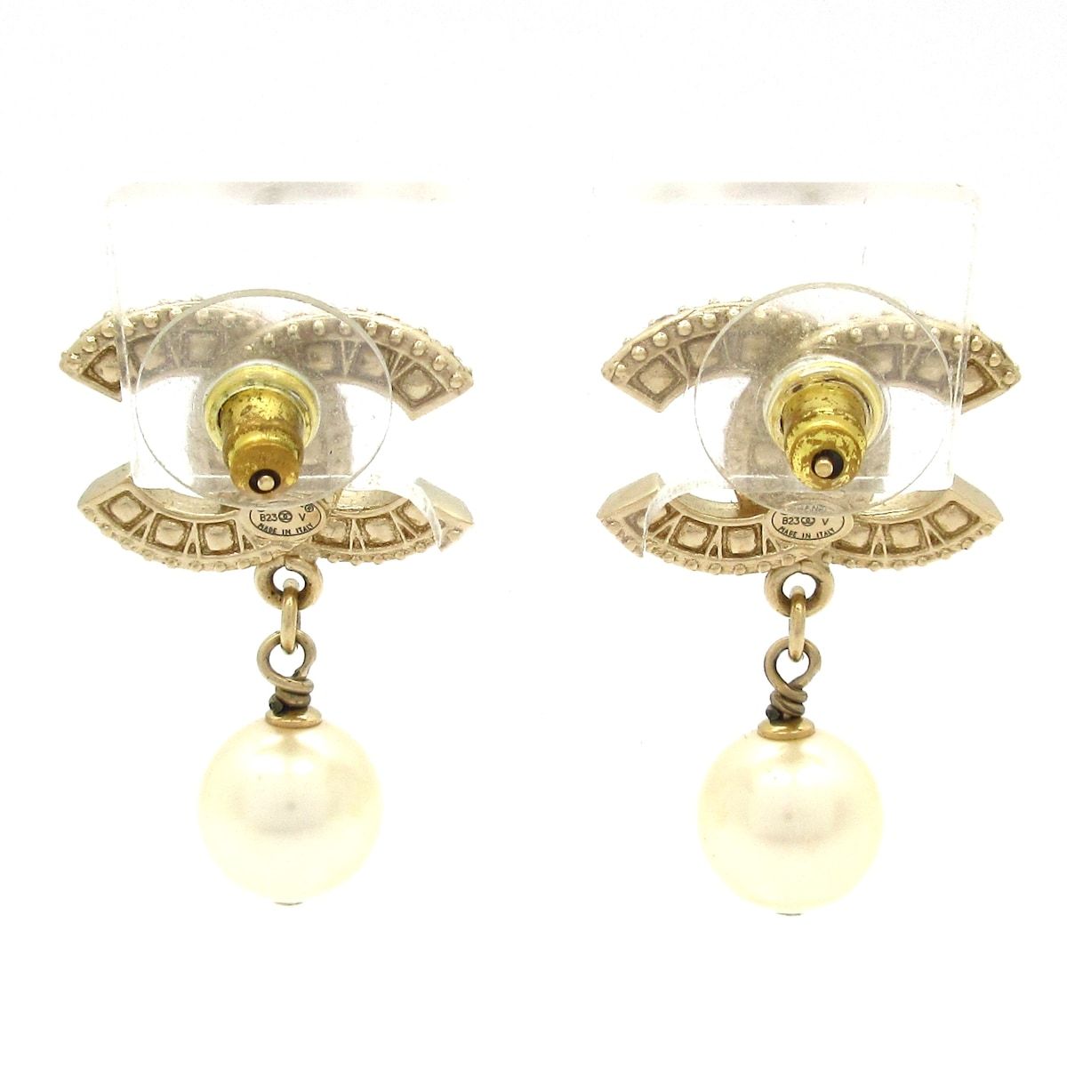Chanel Earrings CC Logo Gold White Clear — view 3