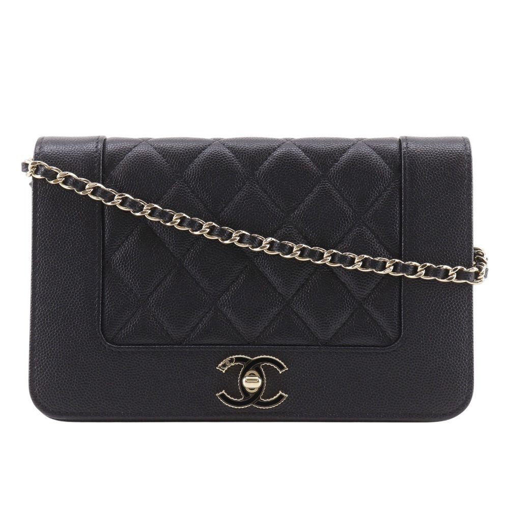 Chanel Mademoiselle Quilted Caviar Leather Black Chain Wallet Shoulder