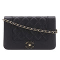 Chanel Mademoiselle Quilted Caviar Leather Black Chain Wallet Shoulder