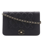 Chanel Mademoiselle Quilted Caviar Leather Black Chain Wallet Shoulder