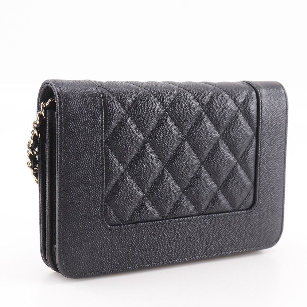 Chanel Mademoiselle Quilted Caviar Leather Black Chain Wallet Shoulder — view 3