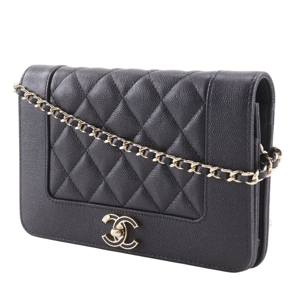 Chanel Mademoiselle Quilted Caviar Leather Black Chain Wallet Shoulder — view 2