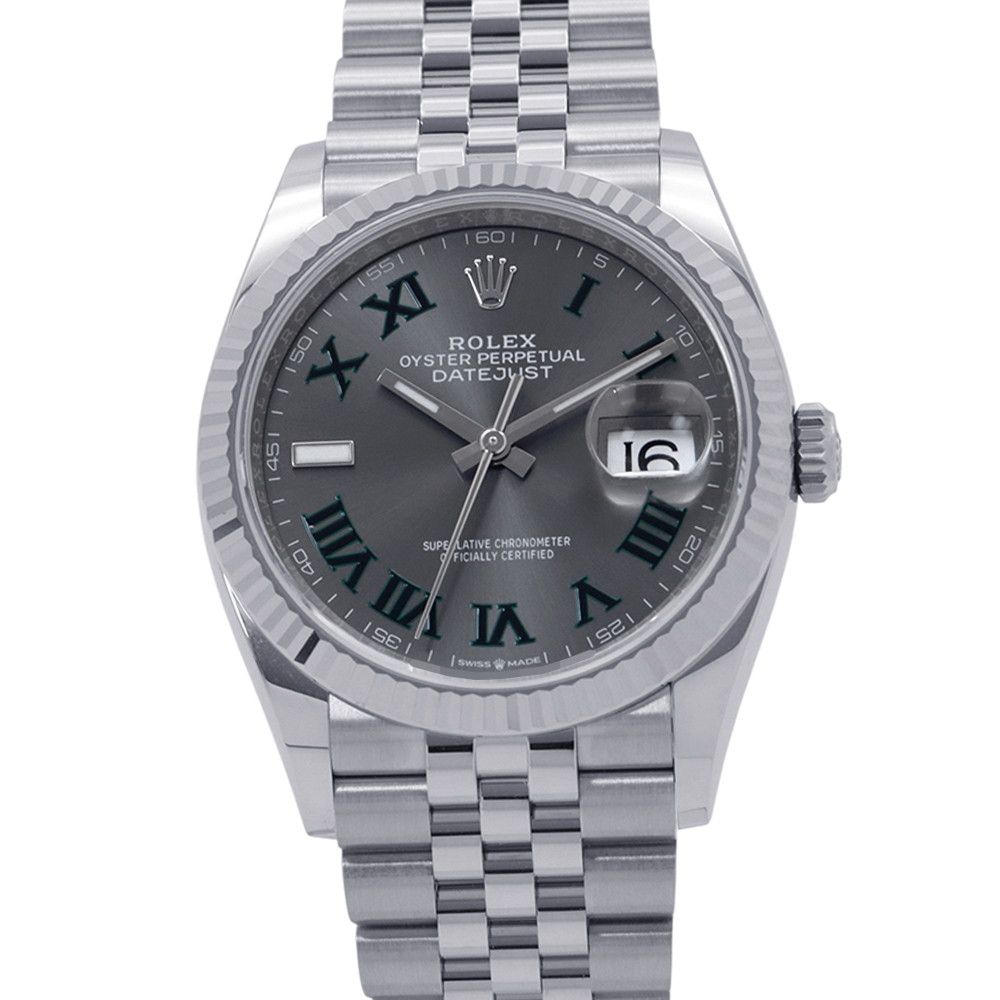 Rolex Datejust 36 SS 18k White Gold Roulette Watch Calf Dial Roman