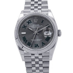 Rolex Datejust 36 SS 18k White Gold Roulette Watch Calf Dial Roman
