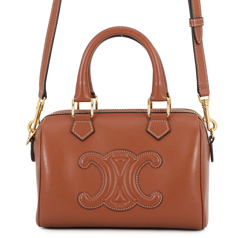 Celine Handbag Cuill Triomphe Small Boston Smooth Calf Leather 2-Way Brown