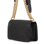 Chanel Chain Shoulder Bag Boy Small Quilted CC Logo Caviar Leather Black — view 2