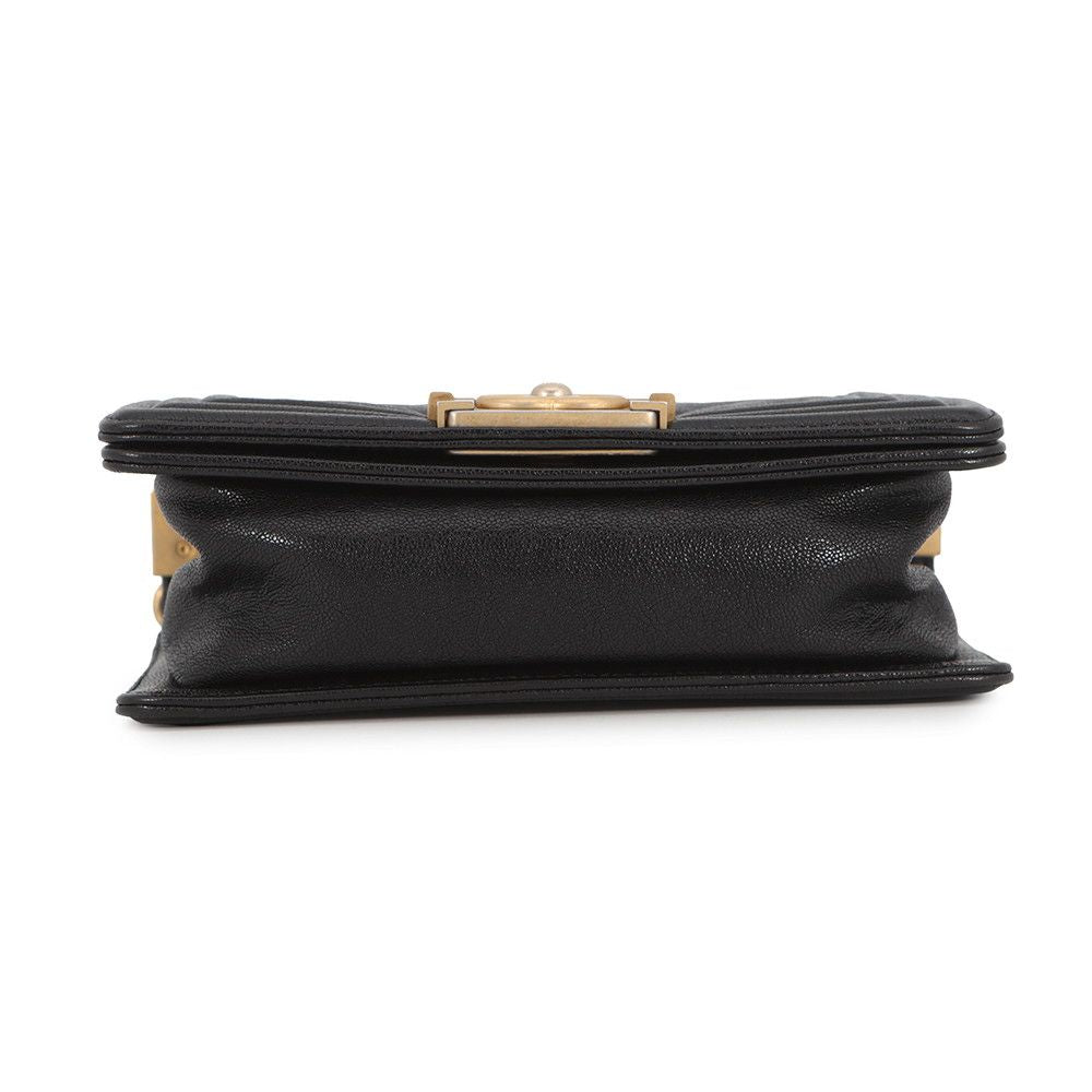 Chanel Chain Shoulder Bag Boy Small Quilted CC Logo Caviar Leather Black — view 3