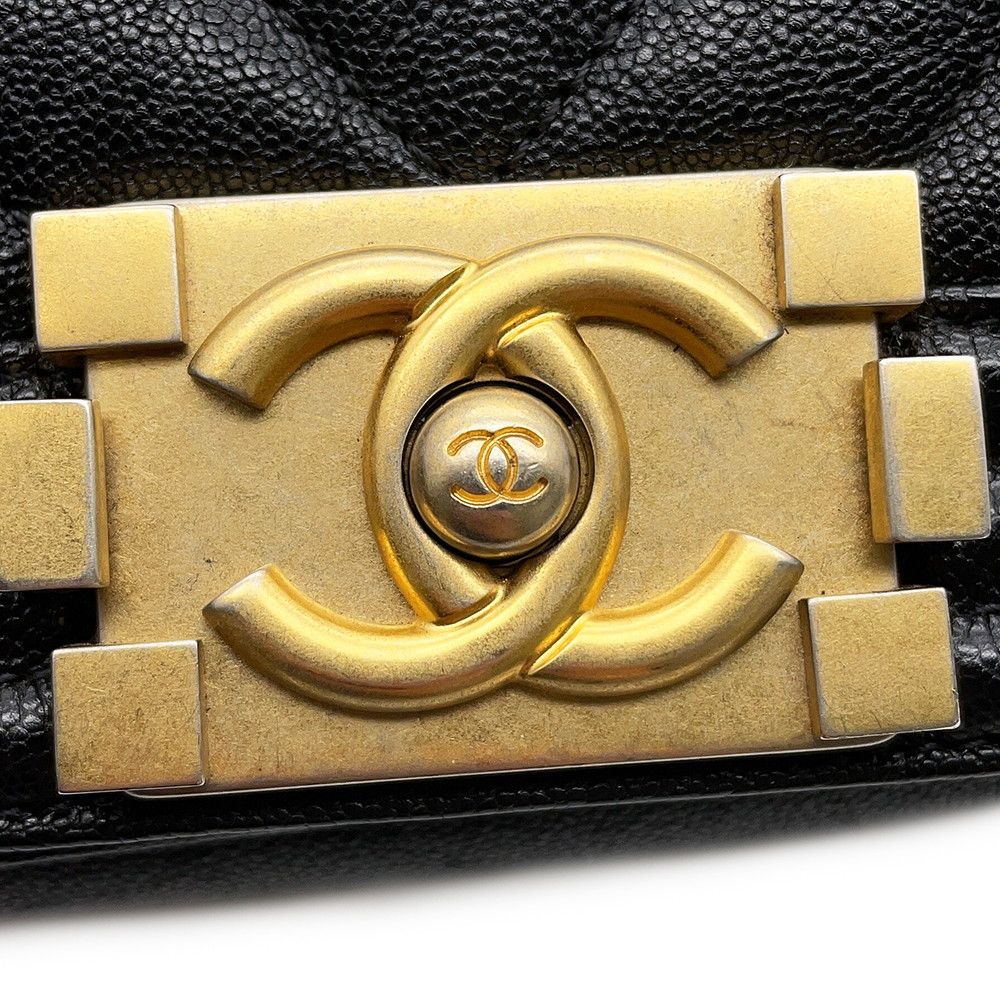 Chanel Chain Shoulder Bag Boy Small Quilted CC Logo Caviar Leather Black — view 7