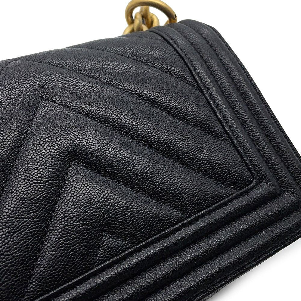 Chanel Chain Shoulder Bag Boy Small Quilted CC Logo Caviar Leather Black — view 8