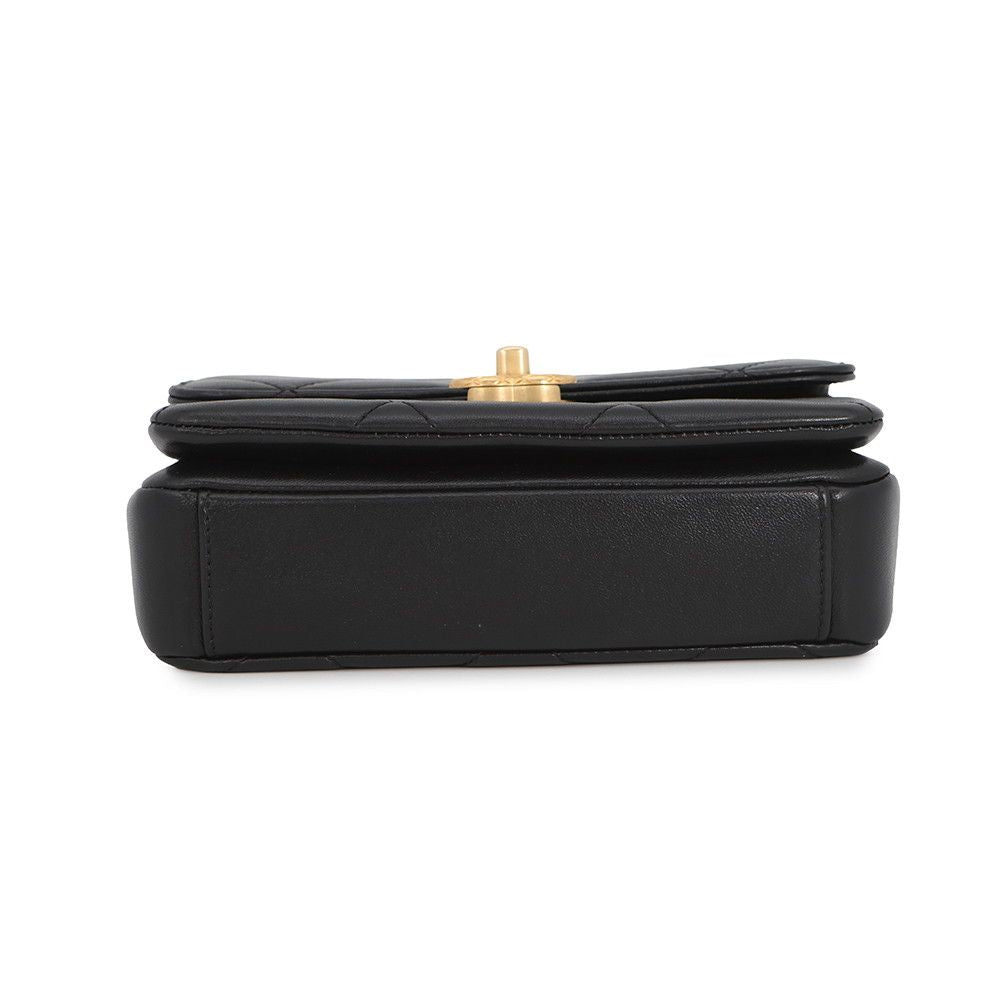 Chanel Chain Shoulder Bag Quilted Mini Flap CC Logo Lambskin Black — view 3
