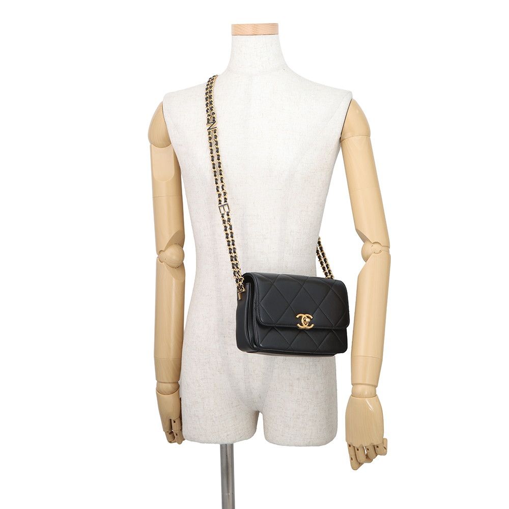 Chanel Chain Shoulder Bag Quilted Mini Flap CC Logo Lambskin Black — view 4