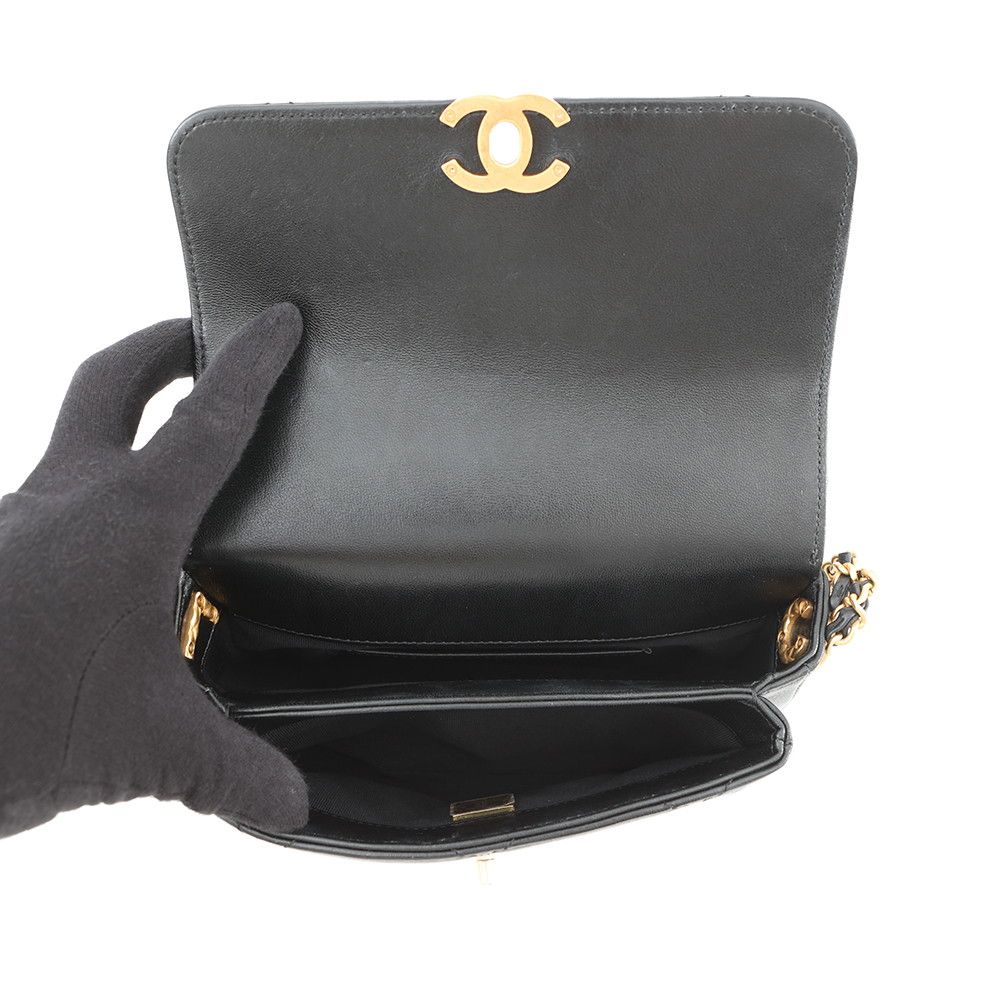 Chanel Chain Shoulder Bag Quilted Mini Flap CC Logo Lambskin Black — view 5