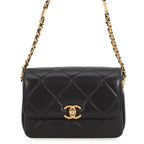 Chanel Chain Shoulder Bag Quilted Mini Flap CC Logo Lambskin Black