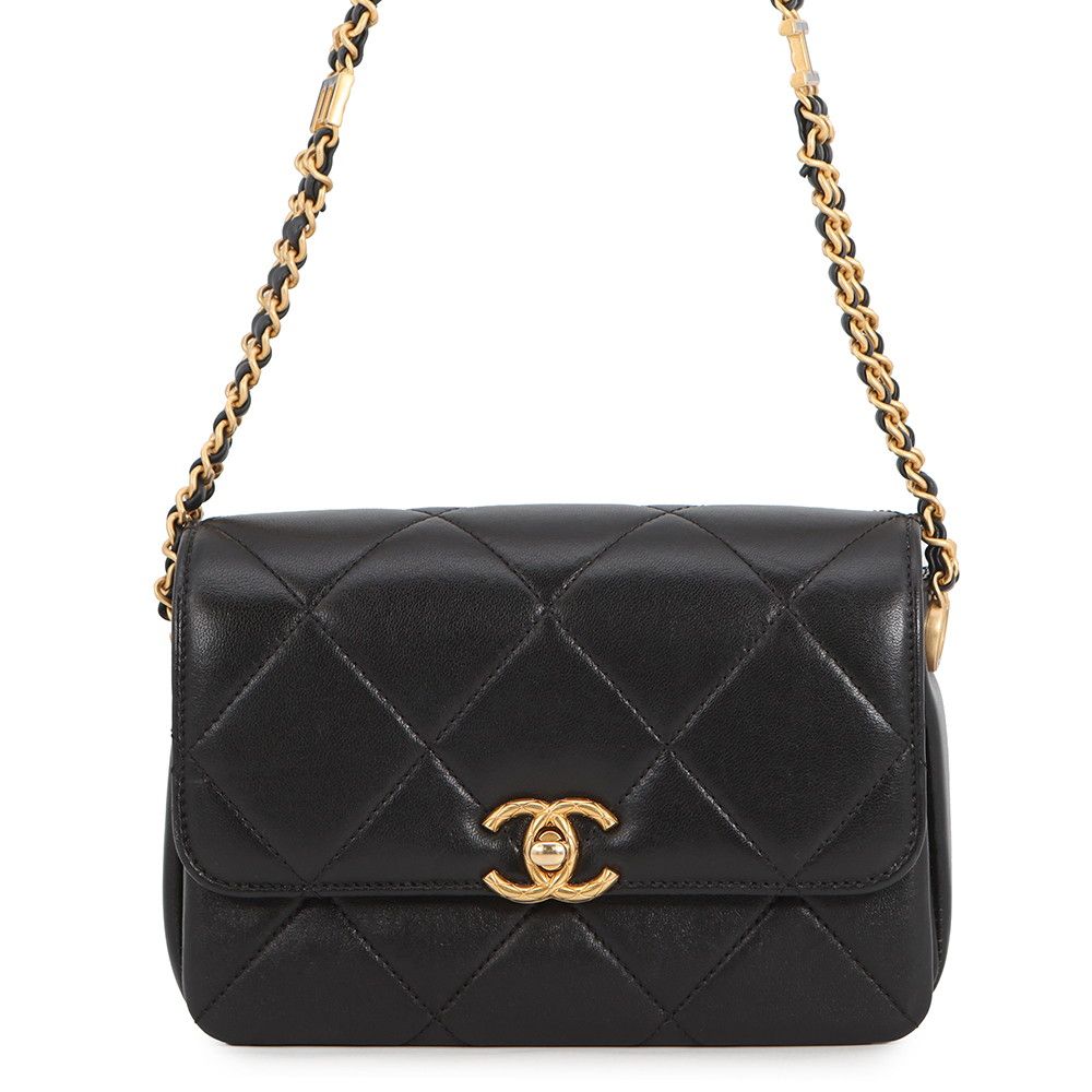 Chanel Chain Shoulder Bag Quilted Mini Flap CC Logo Lambskin Black