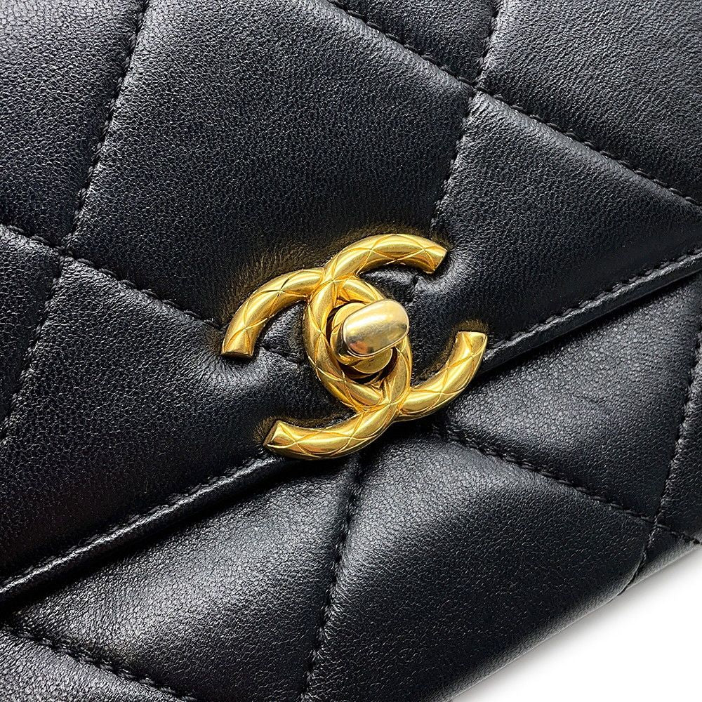 Chanel Chain Shoulder Bag Quilted Mini Flap CC Logo Lambskin Black — view 7