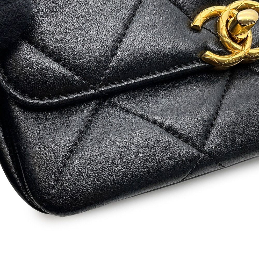 Chanel Chain Shoulder Bag Quilted Mini Flap CC Logo Lambskin Black — view 6