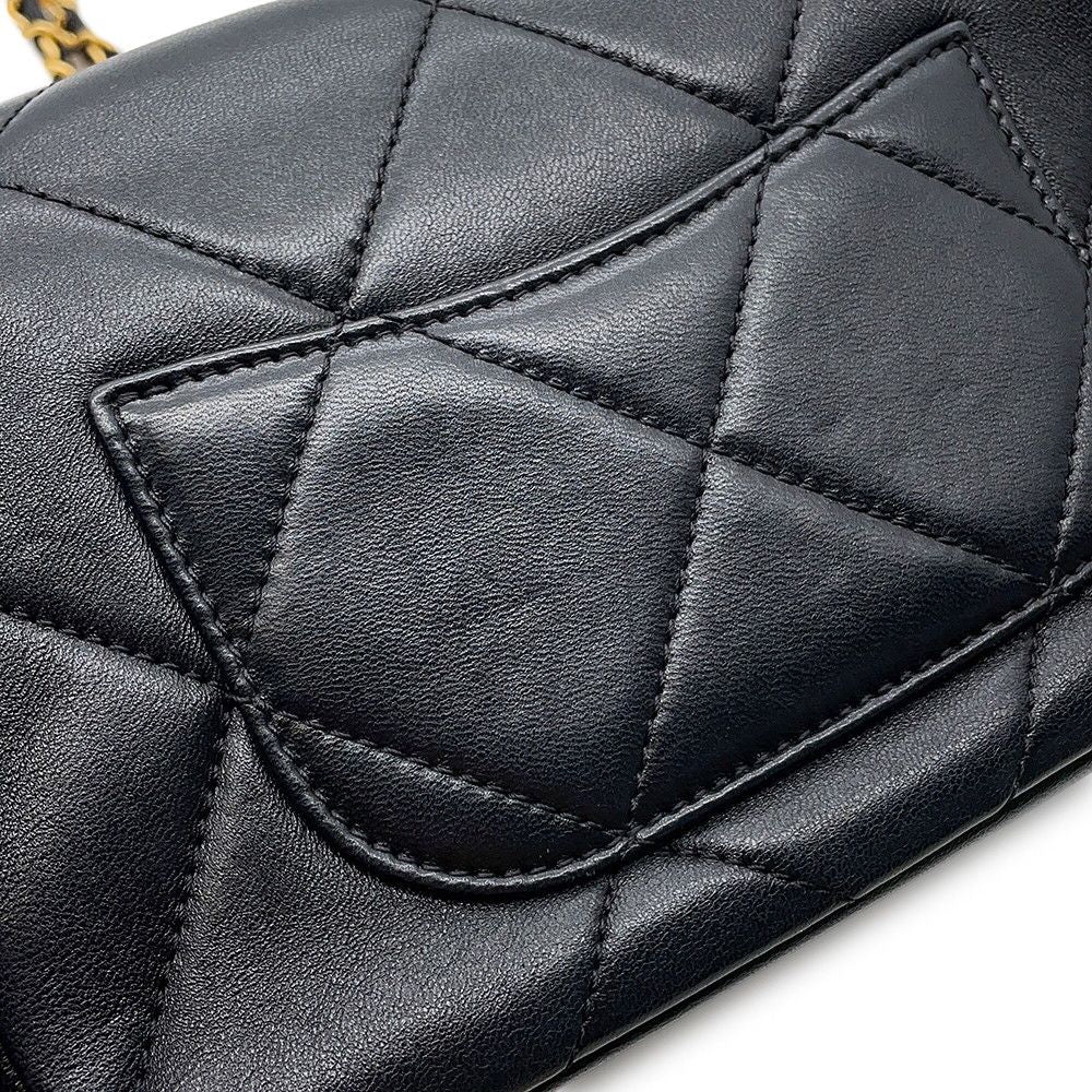 Chanel Chain Shoulder Bag Quilted Mini Flap CC Logo Lambskin Black — view 8