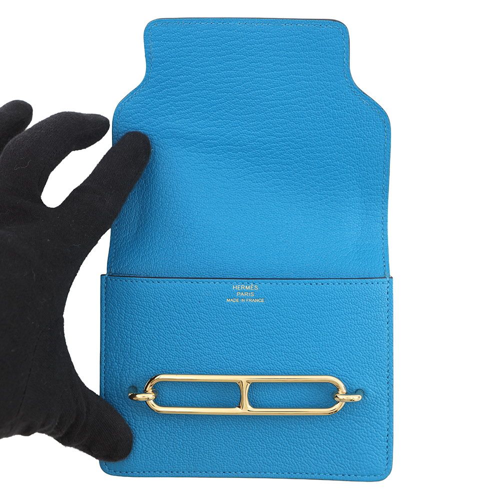Hermes Wallet Roulis Slim Blue Frida Gold Chevre Misor — view 4