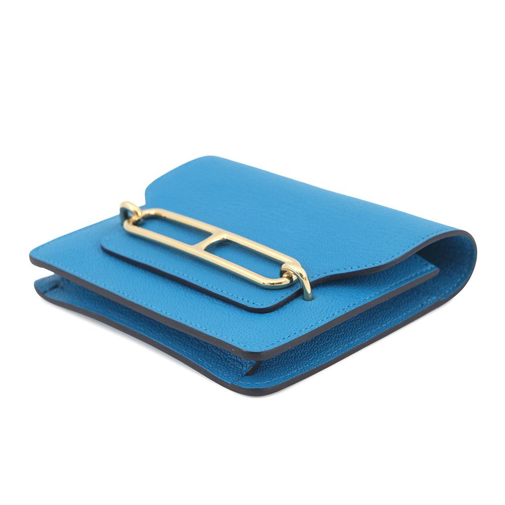 Hermes Wallet Roulis Slim Blue Frida Gold Chevre Misor — view 2