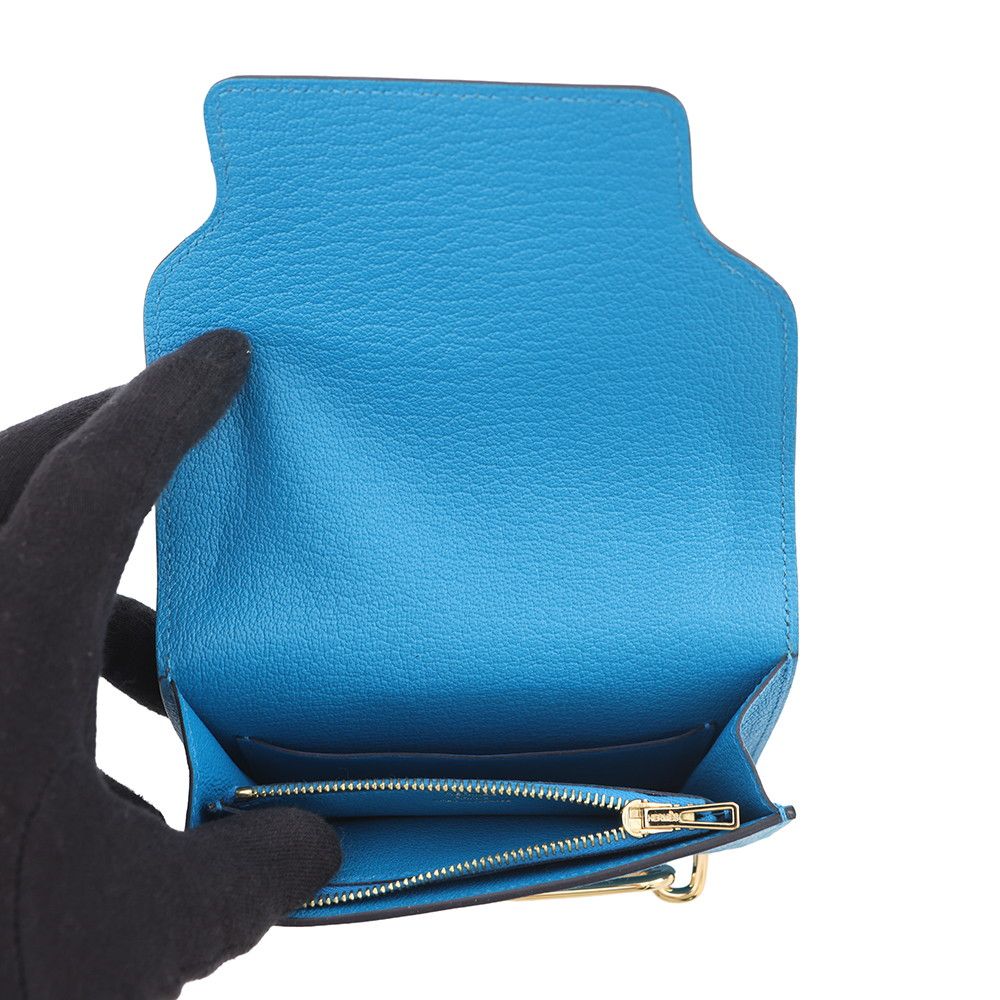 Hermes Wallet Roulis Slim Blue Frida Gold Chevre Misor — view 5