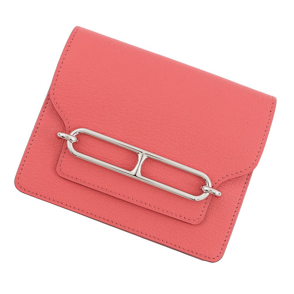 Hermes Wallet Roulis Slim Rose Texas Silver Chevre Misor