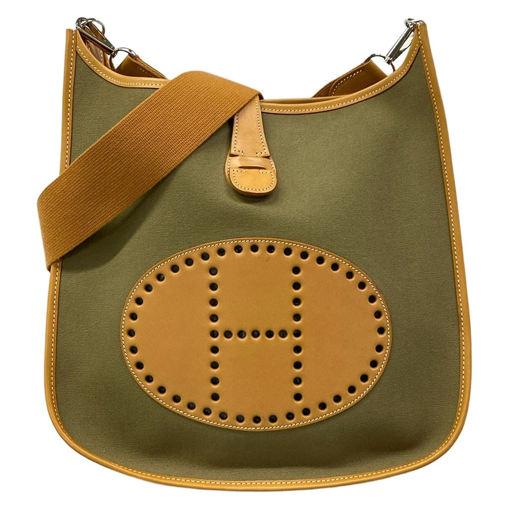 Hermes Shoulder Bag Evelyne GM Khaki Natural Leather
