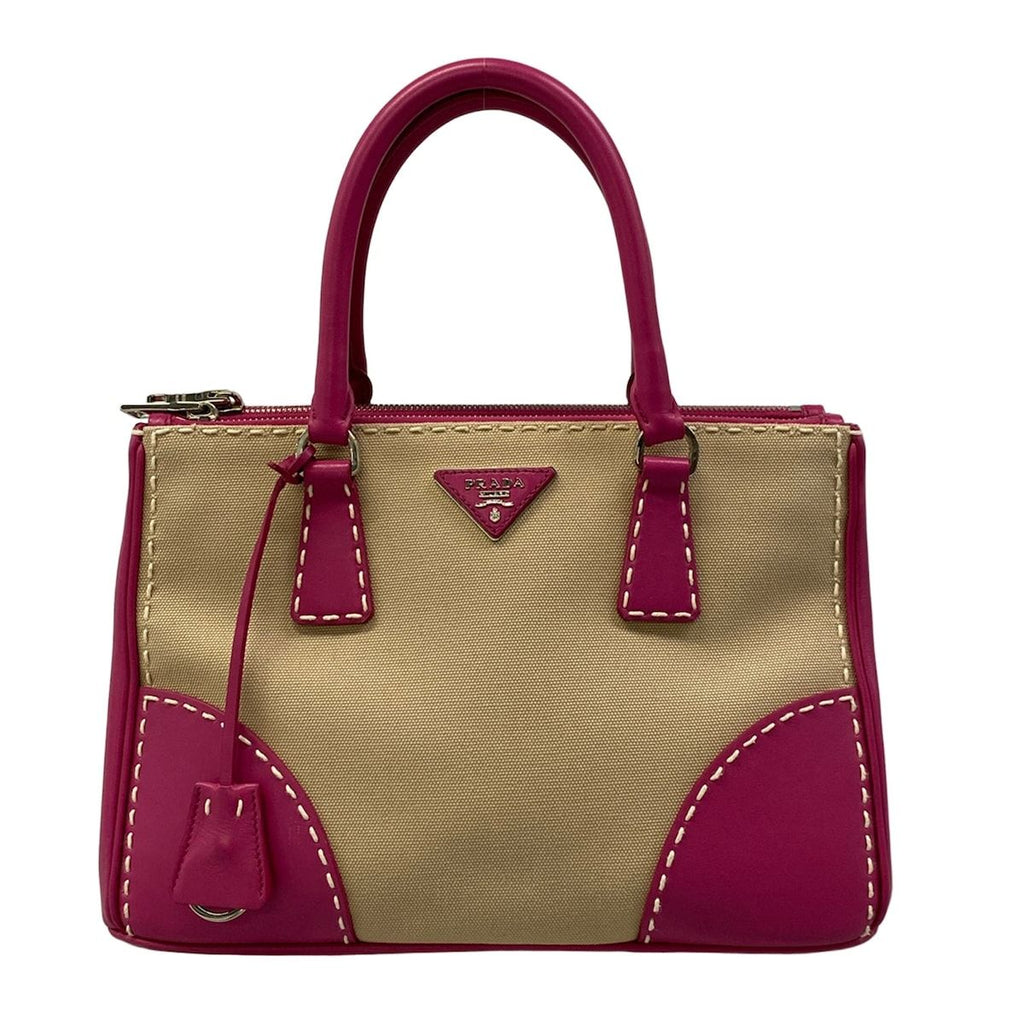 Prada Handbag Canapa City Beige Pink Leather