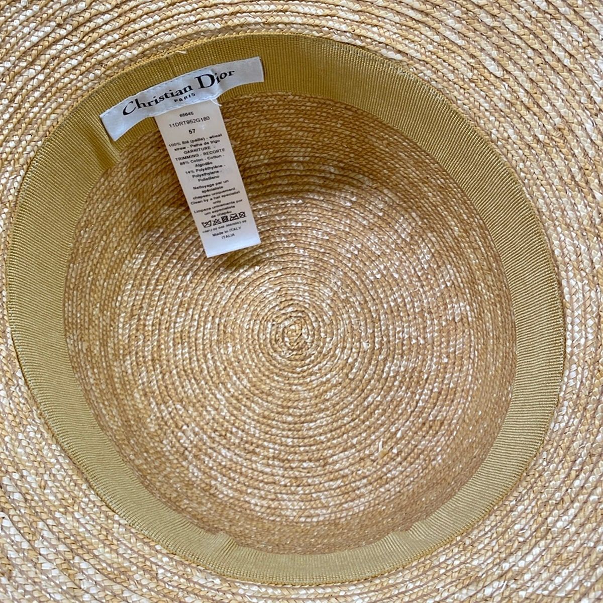 Dior Hat 57 Esoto Hat Beige Navy Light Gray Straw — view 4